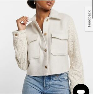 Like New Express Tweed Lace Sleeve Cropped Shacket- XS